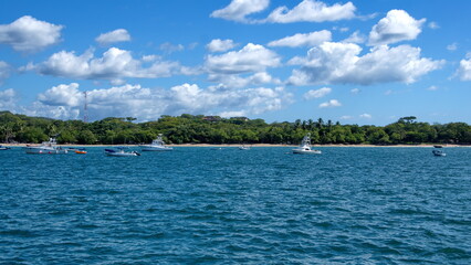 Boats moored in the bay in front of Tamarindo, Guanacaste, Costa Rica