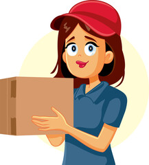Delivery Woman Holding a Cardboard Package Vector Cartoon Character