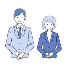 スーツを着て並ぶ男女