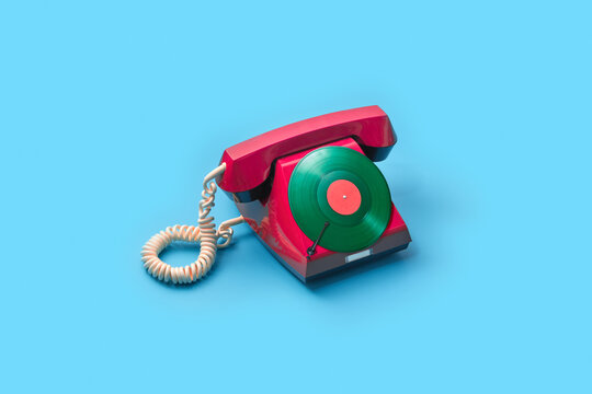 Retro style telephone with vinyl disk instead buttons