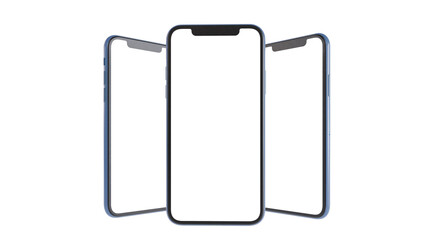 Mock-up of smart phone with empty screen, perspective mockups with blank screen isolated on white background. 3D render