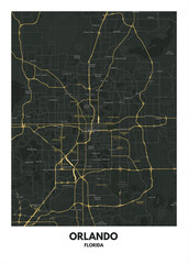 Poster Orlando - Florida map. Road map. Illustration of Orlando - Florida streets. Transportation network. Printable poster format.