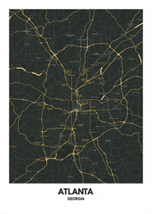 Poster Atlanta - Georgia map. Road map. Illustration of Atlanta - Georgia streets. Transportation network. Printable poster format.