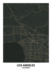 Poster Los Angeles - California map. Road map. Illustration of Los Angeles - California streets. Transportation network. Printable poster format.