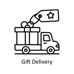 Gift Delivery vector outline icon for web isolated on white background EPS 10 file