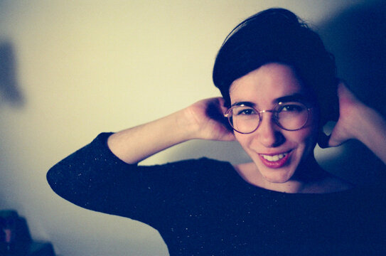 Portrait of a woman with short dark hair