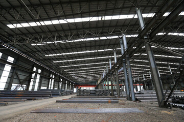 Many steels are stacked together in the production workshop