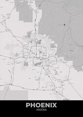 Fototapeta na wymiar Poster Phoenix - Arizona map. Road map. Illustration of Phoenix - Arizona streets. Transportation network. Printable poster format.