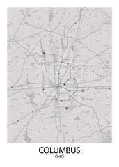 Poster Columbus - Ohio map. Road map. Illustration of Columbus - Ohio streets. Transportation network. Printable poster format.