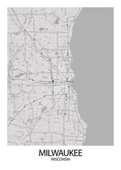 Poster Milwaukee - Wisconsin map. Road map. Illustration of Milwaukee - Wisconsin streets. Transportation network. Printable poster format.