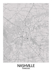 Poster Nashville - Tennessee map. Road map. Illustration of Nashville - Tennessee streets. Transportation network. Printable poster format.
