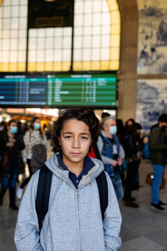 Boy on vacation in S&atilde;o Bento train station