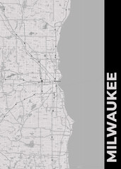 Poster Milwaukee - Wisconsin map. Road map. Illustration of Milwaukee - Wisconsin streets. Transportation network. Printable poster format.
