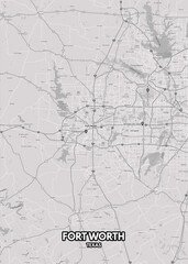 Poster Fort Worth - Texas map. Road map. Illustration of Fort Worth - Texas streets. Transportation network. Printable poster format.