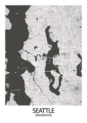Poster Seattle - Washington map. Road map. Illustration of Seattle - Washington streets. Transportation network. Printable poster format.