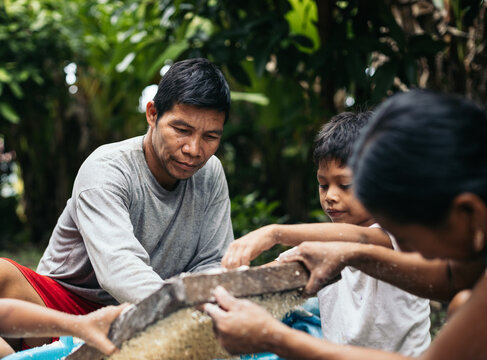 Local family preparing the farina