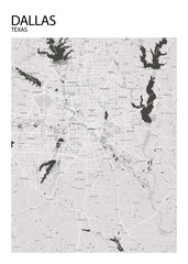 Poster Dallas - Texas map. Road map. Illustration of Dallas - Texas streets. Transportation network. Printable poster format.