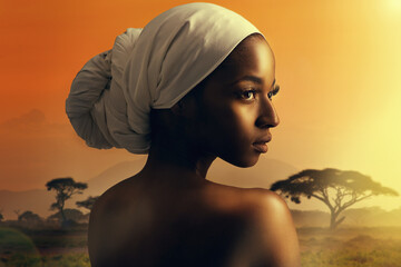 The allure of africa. Cropped shot of a beautiful woman standing against the backdrop of an african...