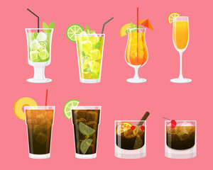 Cocktail collection, cocktails for menu, alcohol cocktails and drinks, Vector