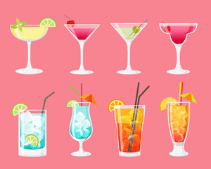 Cocktail collection, cocktails for menu, alcohol cocktails and drinks, Vector