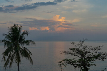 Red clouds at sunset in calm weather.