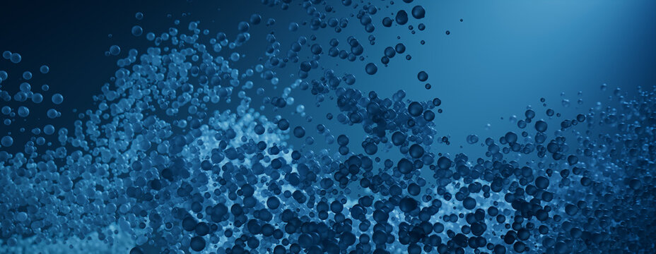 Suspended Spheres in a Turquoise and Black Modern style. Cutting Edge Research or Medical concept.