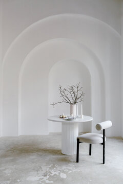 Room with modern interior, table decorated for Easter