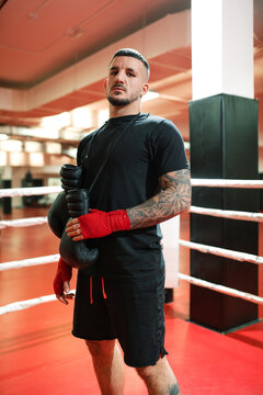 Boxer standing on ring during training