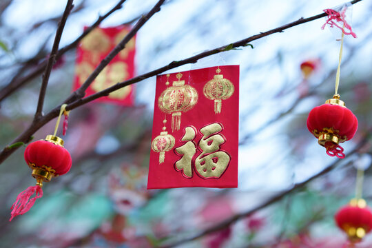 Chinese New Year red envelopes decorated