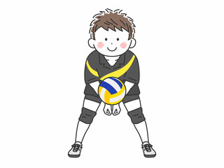 レシーブをする、男性バレーボール選手のイラスト