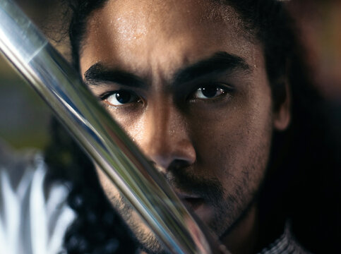 Close up martial arts fighter looking at camera