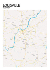 Fototapeta na wymiar Poster Louisville - Kentucky map. Road map. Illustration of Louisville - Kentucky streets. Transportation network. Printable poster format.