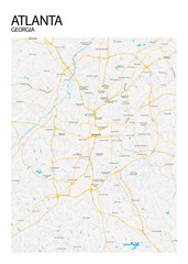 Poster Atlanta - Georgia map. Road map. Illustration of Atlanta - Georgia streets. Transportation network. Printable poster format.