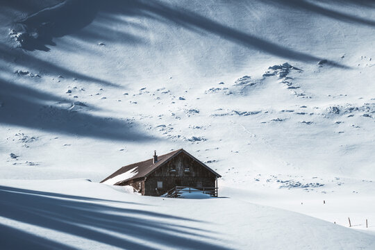 rustic house in winter