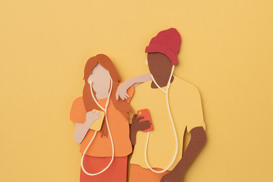 A couple portrait hearing music 