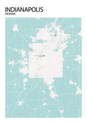 Poster Indianapolis - Indiana map. Road map. Illustration of Indianapolis - Indiana streets. Transportation network. Printable poster format.