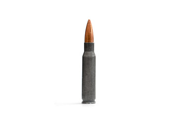308, 150gr FMJ  Steel Case Bullet on White Background