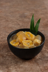 Kolak. Kolak (or kolek) is an Indonesian dessert based on banana, palm sugar or coconut sugar, coconut milk, and pandanus leaf.