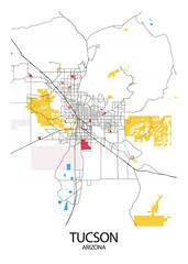 Poster Tucson - Arizona map. Road map. Illustration of Tucson - Arizona streets. Transportation network. Printable poster format.