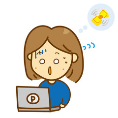 仮想通貨や投資で負けて損して焦っている女性のイラスト・赤字・カードローン・ギャンブラー