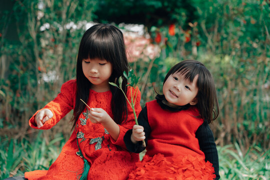 kid holding tree branch in hands