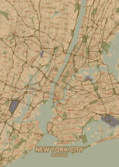 Poster New York City - New York map. Road map. Illustration of New York City - New York streets. Transportation network. Printable poster format.