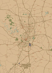 Fototapeta na wymiar Poster Austin - Texas map. Road map. Illustration of Austin - Texas streets. Transportation network. Printable poster format.
