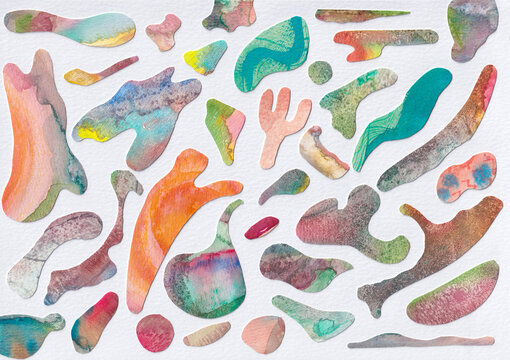 Watercolor Collage made of organic hand painted shapes
