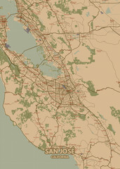 Poster San José - California map. Road map. Illustration of San José - California streets. Transportation network. Printable poster format.