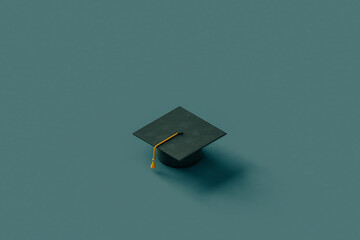 black Graduation cap on a elegant blue background.
