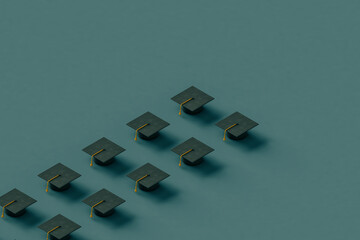 rows of Graduation cap with copy space.