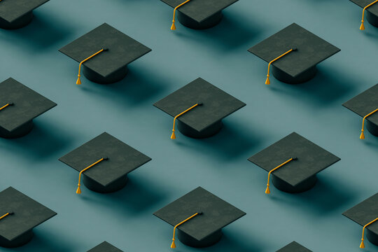 pattern of black Graduation caps. 3d rendering