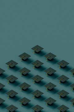 3d render of black Graduation caps with copy space