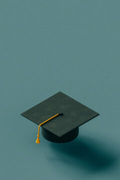 black Graduation cap. 3d render with copy space